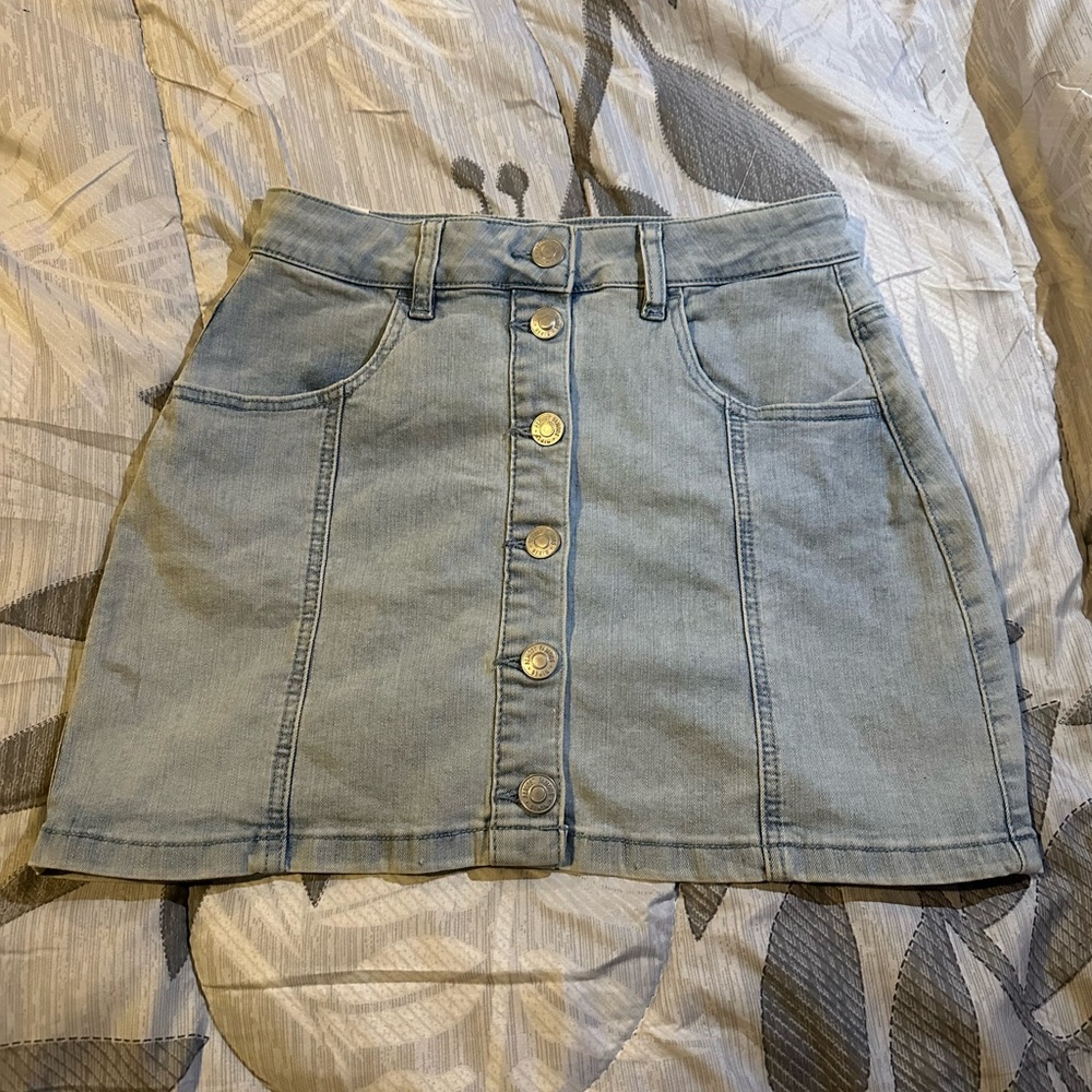 Denim Button-Front Skirt
